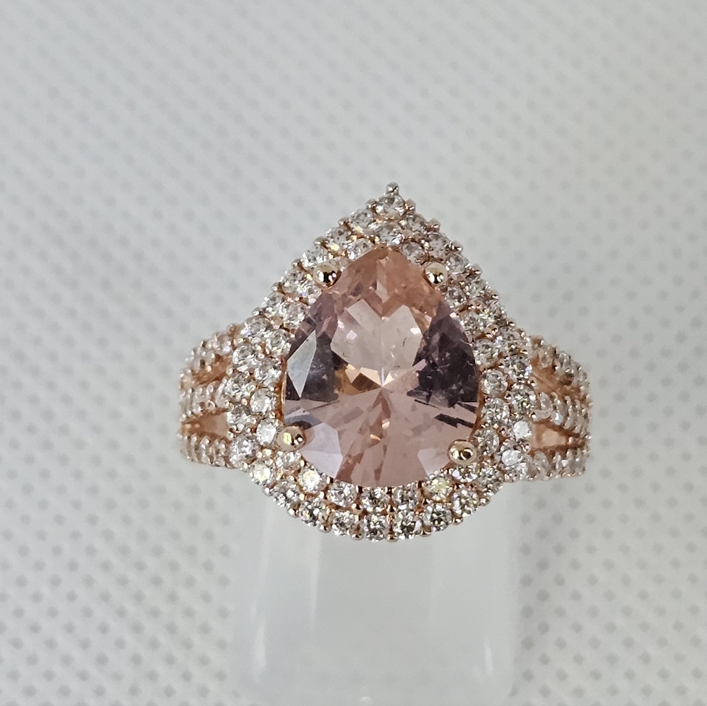 Genuine Morganite & White Zircon Sterling Silver With 18k Rose Gold Overlay Sz 7 - Picture 3 of 12